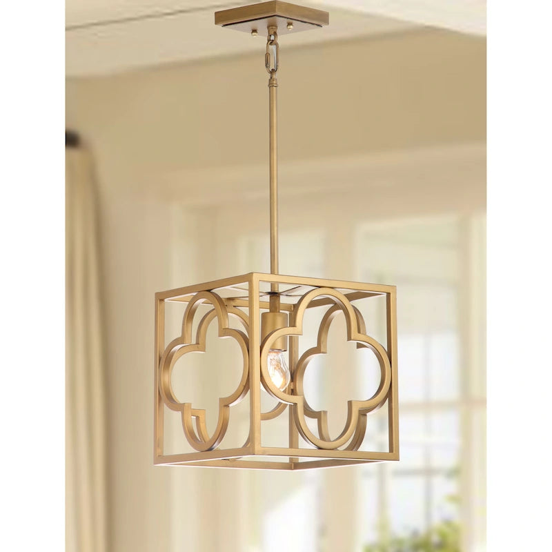 SAFAVIEH Lighting Eirini Gold Quatrefoil Trellis Adjustable Pendant - 10  W x 10  D x 14-50  H - 10Wx10Dx50H