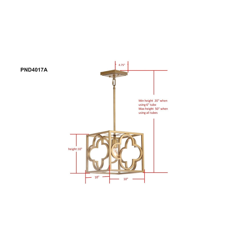 Suspension réglable SAFAVIEH Lighting Eirini dorée à motif treillis à quatre feuilles - 10 cm L x 10 cm P x 14-50 cm H