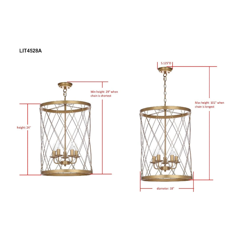 Suspension Fatima 5 lumières réglable dorée de SAFAVIEH Lighting - 18 x 18 x 29 cm - 18 x 18 x 101 cm (L x P x H)