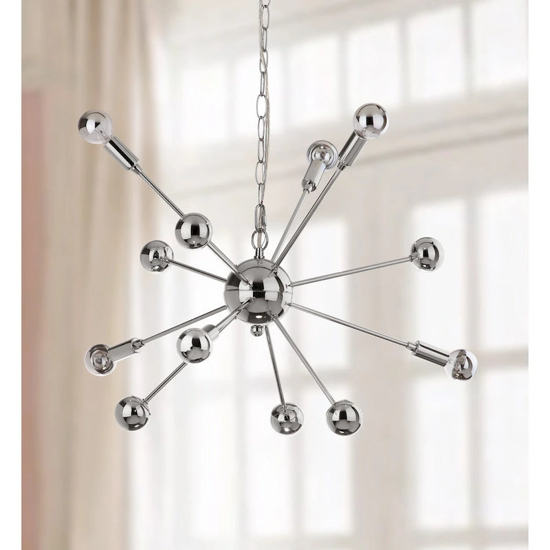 Suspension réglable SAFAVIEH Lighting Anitra Sputnik 6 lumières chromée, 65 cm (25 po) - 63 x 63 x 57 cm (24,75 x 24,75 x 22-94 po) - 63,5 cm (L) x 63,5 cm (P) x 238,5 cm (H)