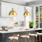 Suspension moderne à 1 lumière, abat-jour en forme de bol, finition or brossé, pour îlot de cuisine - Or brossé - 35,5 cm (L) x 32,5 cm (H)