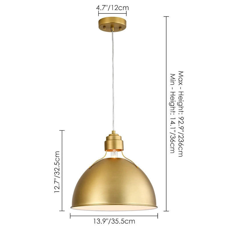 Suspension moderne à 1 lumière, abat-jour en forme de bol, finition or brossé, pour îlot de cuisine - Or brossé - 35,5 cm (L) x 32,5 cm (H)