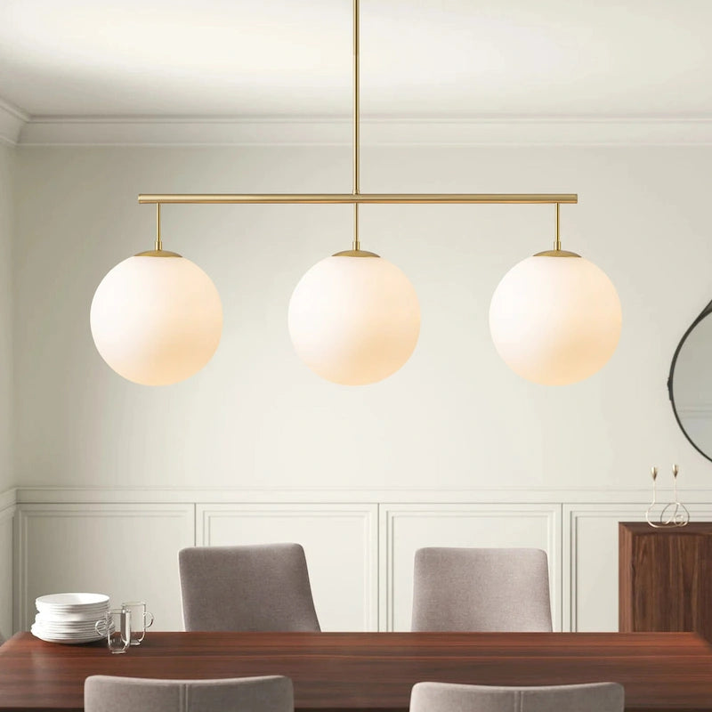 3-Light Modern Gold Linear Glass Globe Bubble Pendant Light Kitchen Island Lighting