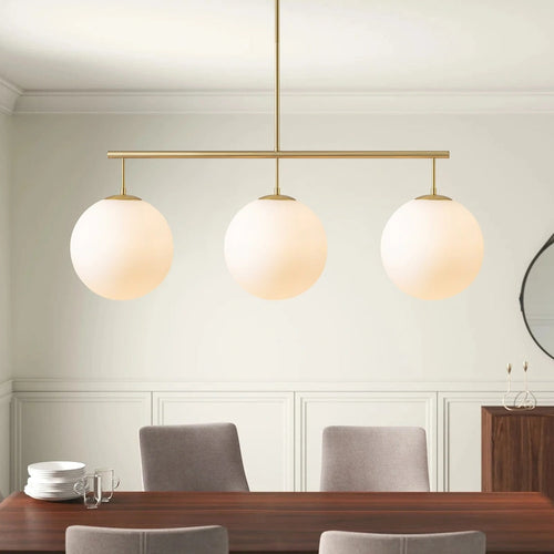 3-Light Modern Gold Linear Glass Globe Bubble Pendant Light Kitchen Island Lighting