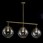 Suspension moderne à 3 lumières en verre doré linéaire avec globe et bulles pour îlot de cuisine