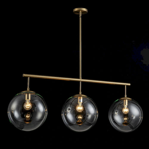 Suspension moderne à 3 lumières en verre doré linéaire avec globe et bulles pour îlot de cuisine