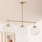 Suspension moderne à 3 lumières en verre doré linéaire avec globe et bulles pour îlot de cuisine