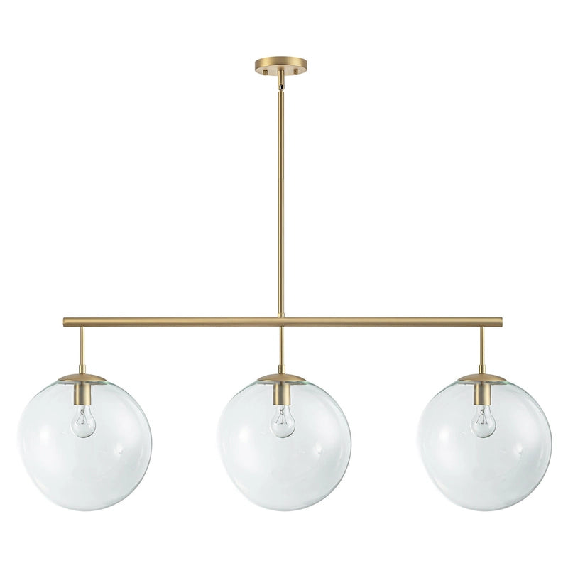 Suspension moderne à 3 lumières en verre doré linéaire avec globe et bulles pour îlot de cuisine