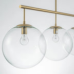 Suspension moderne à 3 lumières en verre doré linéaire avec globe et bulles pour îlot de cuisine