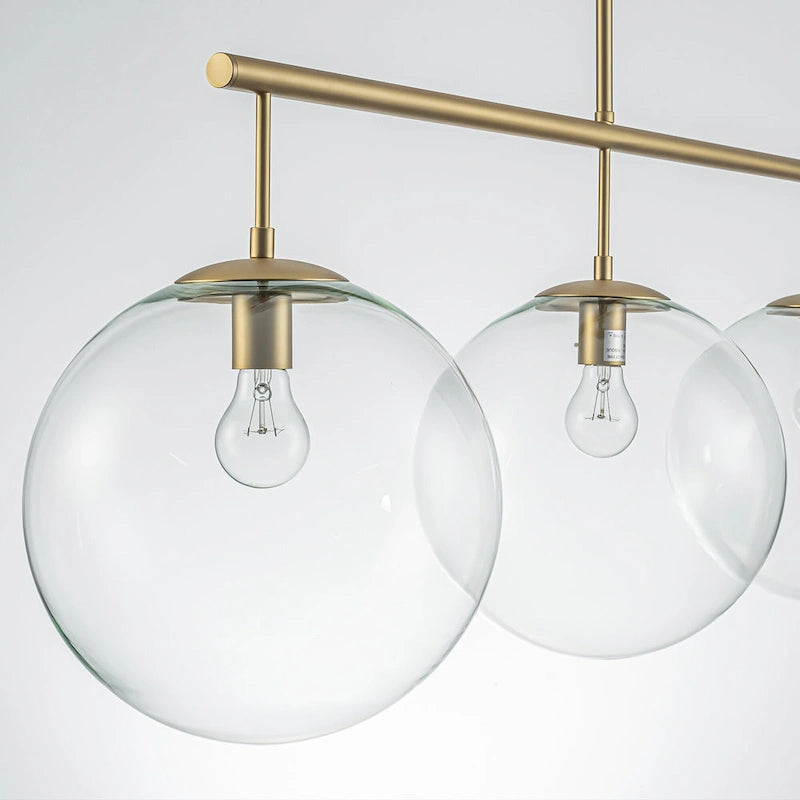 Suspension moderne à 3 lumières en verre doré linéaire avec globe et bulles pour îlot de cuisine