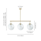 Suspension moderne à 3 lumières en verre doré linéaire avec globe et bulles pour îlot de cuisine