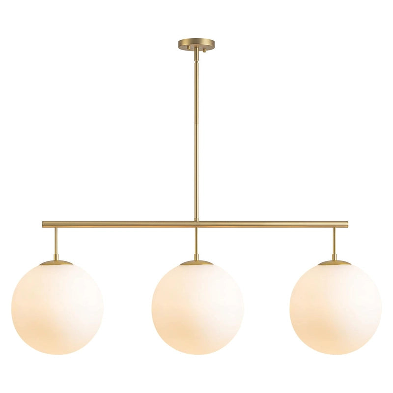 Suspension moderne à 3 lumières en verre doré linéaire avec globe et bulles pour îlot de cuisine