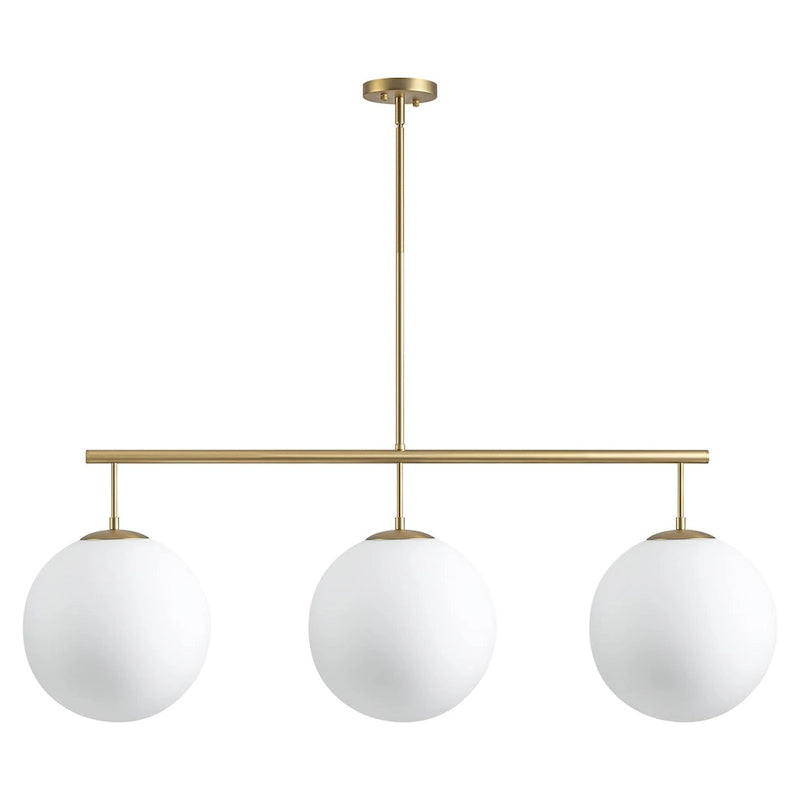 Suspension moderne à 3 lumières en verre doré linéaire avec globe et bulles pour îlot de cuisine