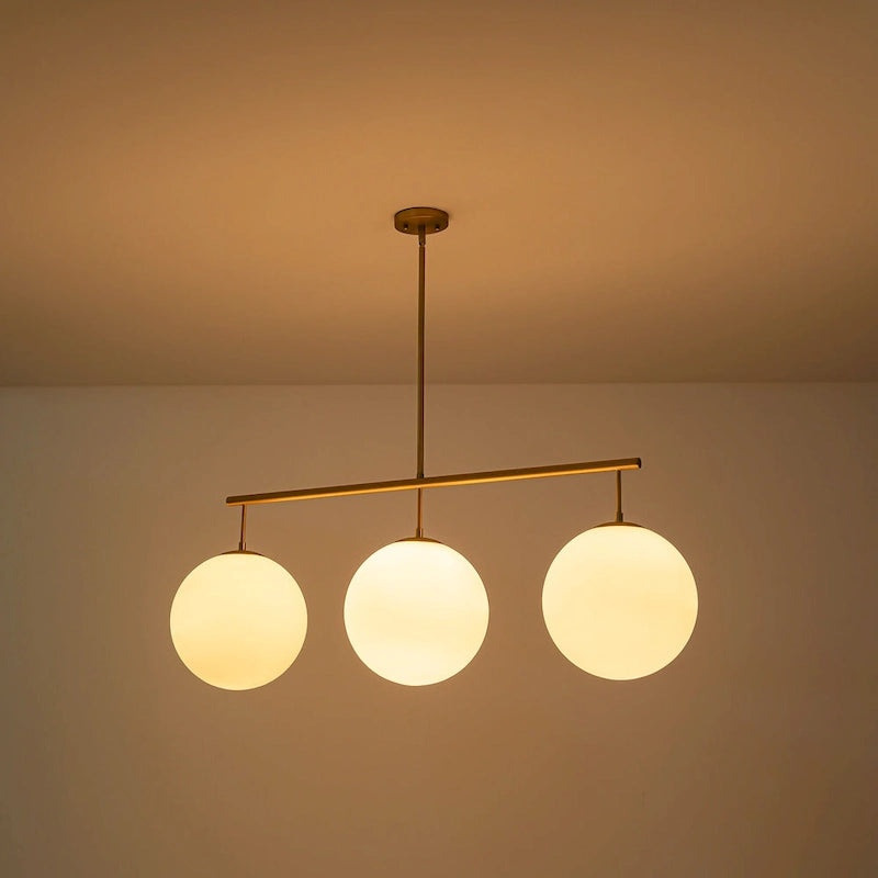 Suspension moderne à 3 lumières en verre doré linéaire avec globe et bulles pour îlot de cuisine