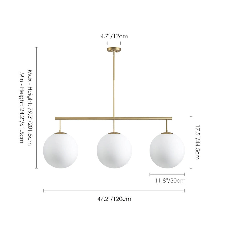 Suspension moderne à 3 lumières en verre doré linéaire avec globe et bulles pour îlot de cuisine