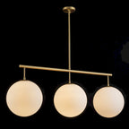 Suspension moderne à 3 lumières en verre doré linéaire avec globe et bulles pour îlot de cuisine