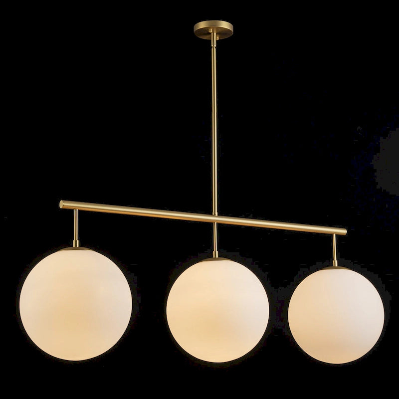 Suspension moderne à 3 lumières en verre doré linéaire avec globe et bulles pour îlot de cuisine