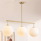 Suspension moderne à 3 lumières en verre doré linéaire avec globe et bulles pour îlot de cuisine