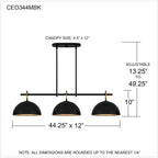 Lustre linéaire Cleo à 3 lumières, noir mat