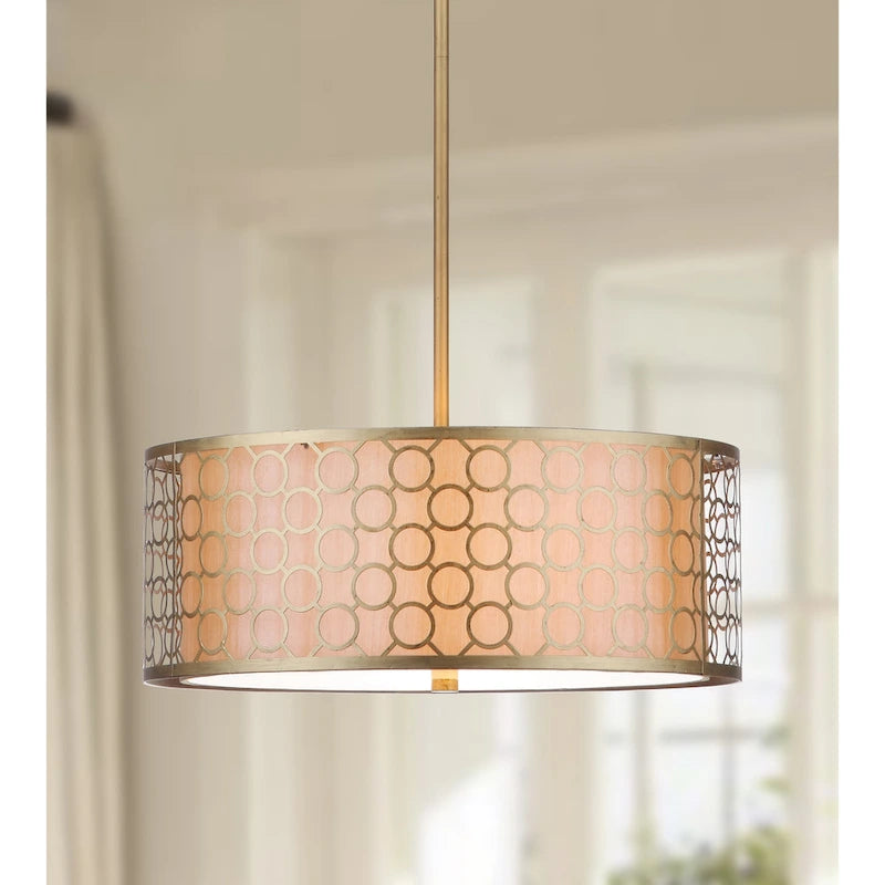 SAFAVIEH Lighting Giotta Adjustable 3-light Gold Drum Pendant - 18 W x 18 D x 45 H