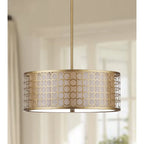 Suspension tambour dorée réglable Giotta de SAFAVIEH Lighting, 3 lumières - 45,7 cm (L) x 45,7 cm (P) x 114,3 cm (H)