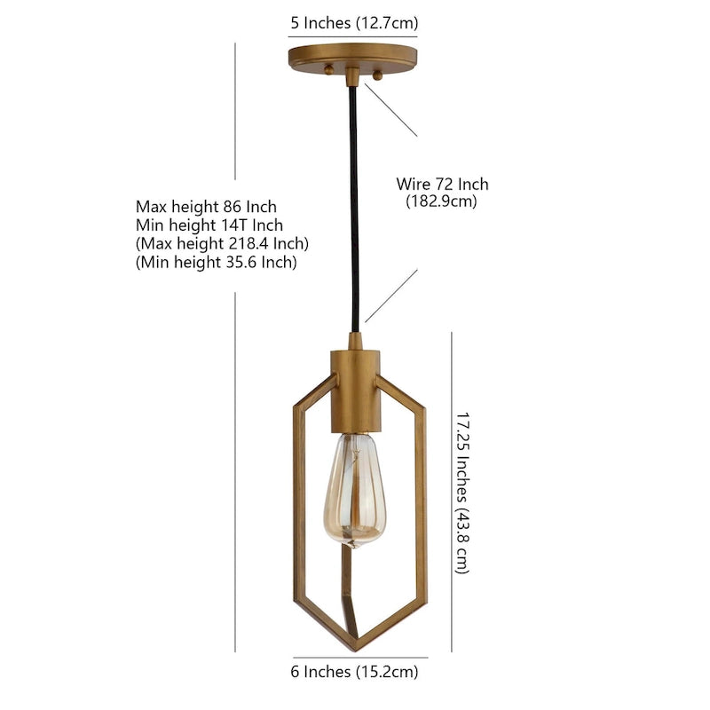 Suspension SAFAVIEH Lighting Eastwood, réglable, 1 ampoule Edison, couleur or - 15,2 cm (L) x 15,2 cm (P) x 218,4 cm (H)