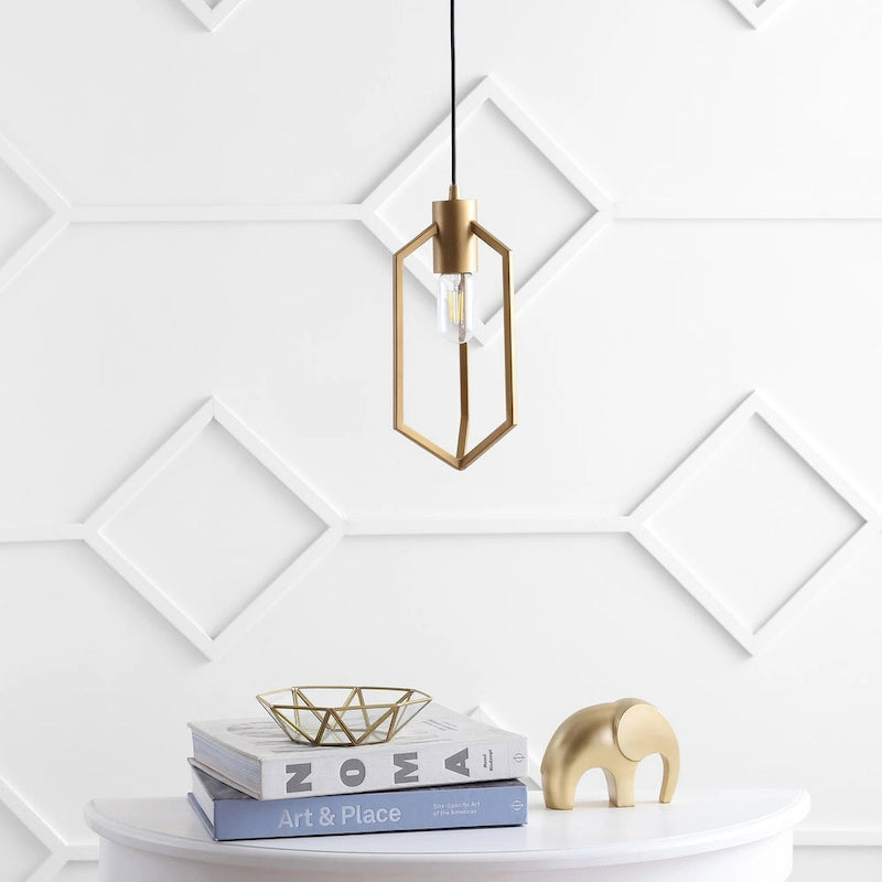 Suspension SAFAVIEH Lighting Eastwood, réglable, 1 ampoule Edison, couleur or - 15,2 cm (L) x 15,2 cm (P) x 218,4 cm (H)