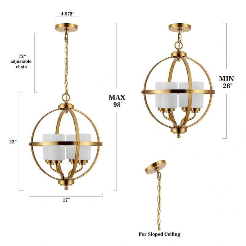 Suspension réglable à 4 lumières LED SAFAVIEH Lighting Forler - 17 cm L x 17 cm P x 98 cm H