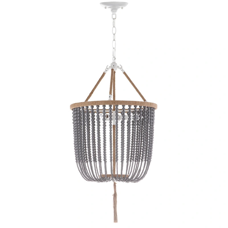 Suspension Angie à 3 lumières grises, réglable, ornée de perles, de SAFAVIEH Lighting - 45,7 cm (L) x 45,7 cm (P) x 273,8 cm (H)