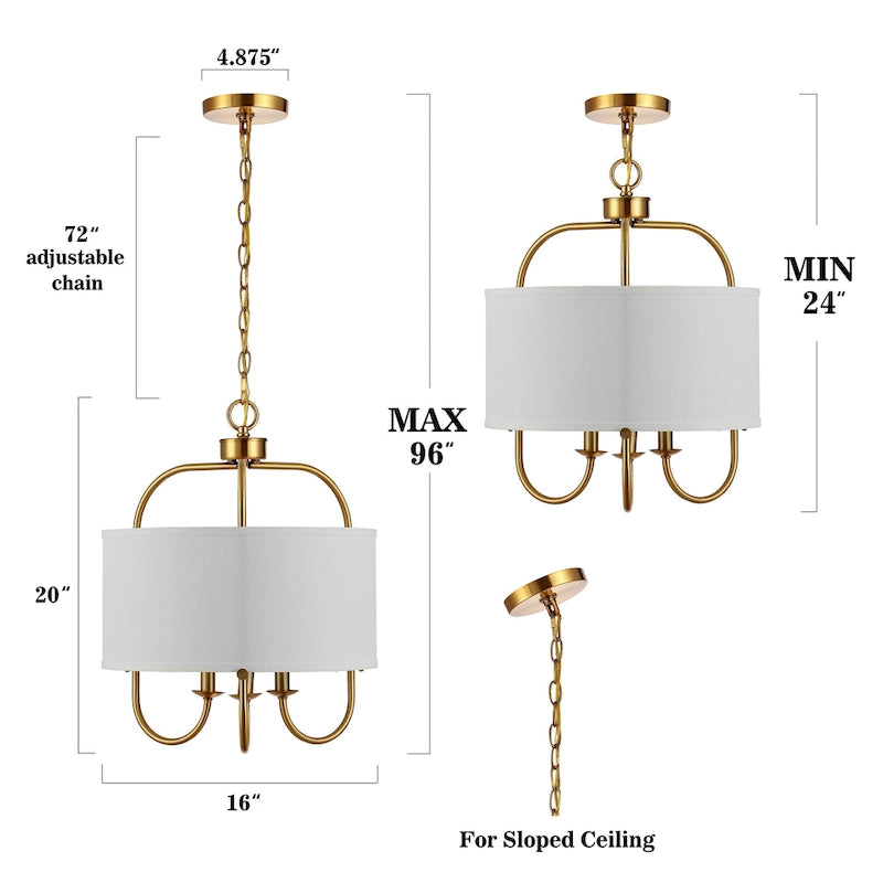 Suspension réglable à 3 lumières LED Jemmi de SAFAVIEH Lighting. - 40,6 cm (L) x 40,6 cm (P) x 243,8 cm (H)