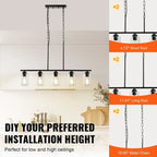 Suspension 5 lumières pour îlot de cuisine, 60 W, réglable, culot E26