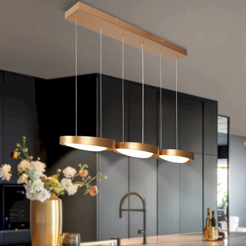 3-Light Modern Linear Integrated LED Chandelier Gold Island Pendant Lights - 30  