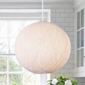 1-Light Beige Single Globe Pendant with Hand-Woven Rattan Shade. - 17.7 