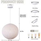 Suspension à un globe beige à une lumière avec abat-jour en rotin tressé à la main. - 17,7