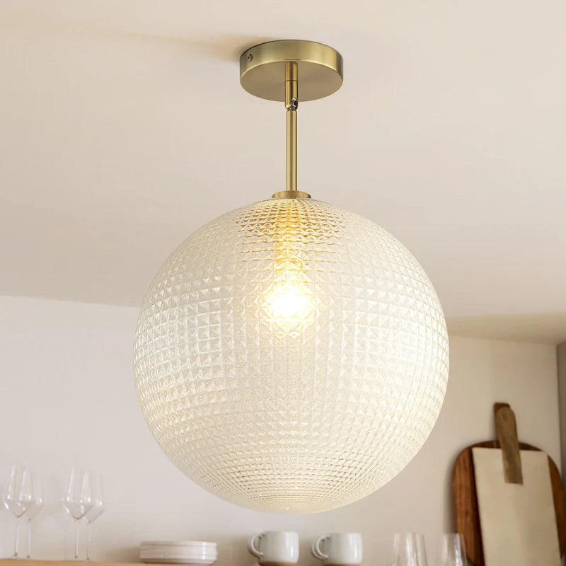 1-Light Modern Black/Gold Grid Textured Glass Pendant Kitchen Island Lights