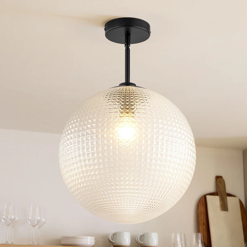 Suspension moderne à une lumière en verre texturé noir et or pour îlot de cuisine