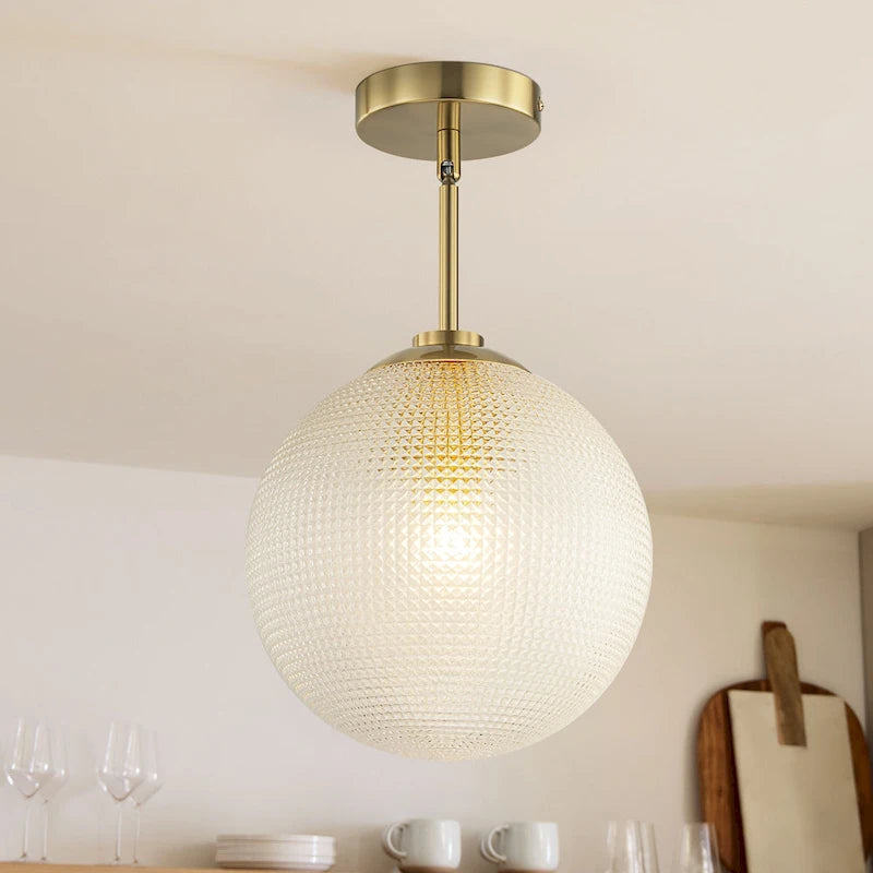 Suspension moderne à une lumière en verre texturé noir et or pour îlot de cuisine