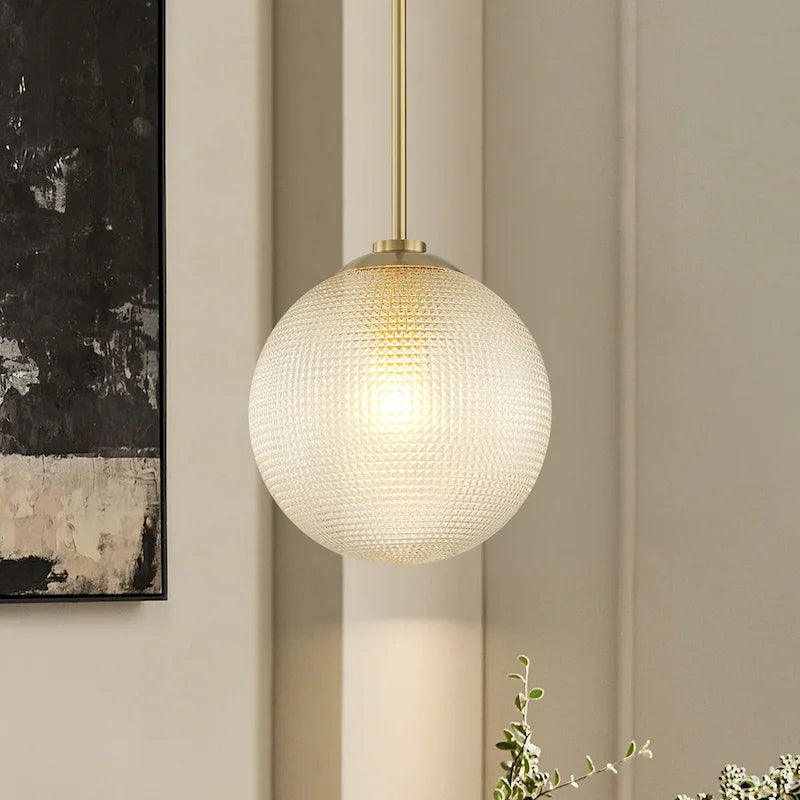 Suspension moderne à une lumière en verre texturé noir et or pour îlot de cuisine