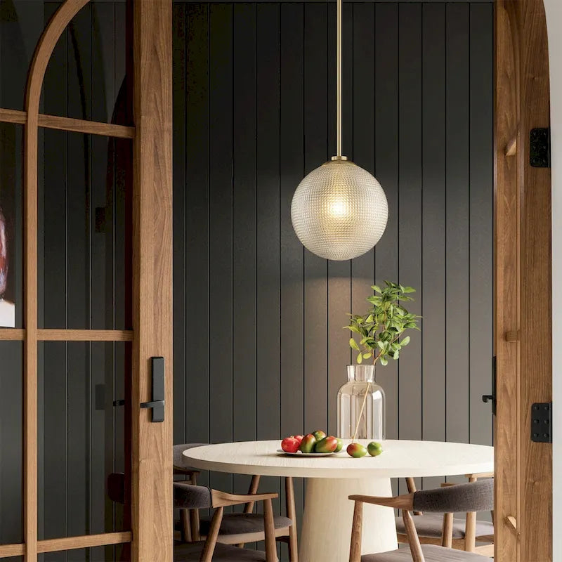 Suspension moderne à une lumière en verre texturé noir et or pour îlot de cuisine