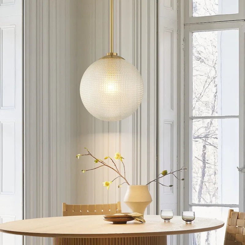 Suspension moderne à une lumière en verre texturé noir et or pour îlot de cuisine