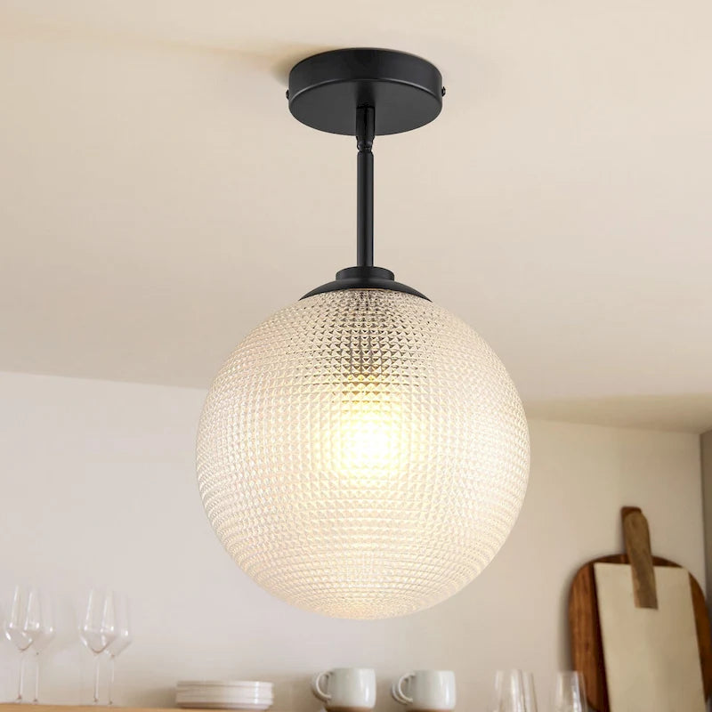 Suspension moderne à une lumière en verre texturé noir et or pour îlot de cuisine