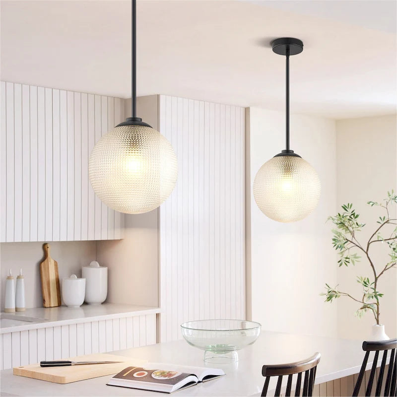 Suspension moderne à une lumière en verre texturé noir et or pour îlot de cuisine