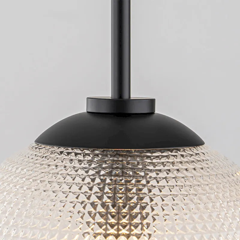 Suspension moderne à une lumière en verre texturé noir et or pour îlot de cuisine