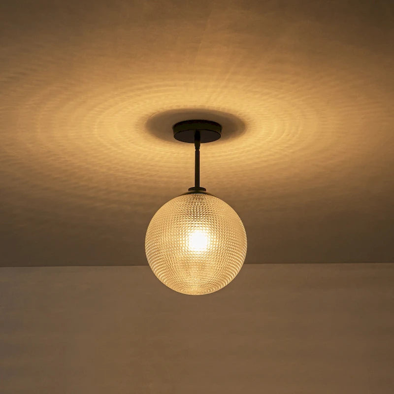 Suspension moderne à une lumière en verre texturé noir et or pour îlot de cuisine