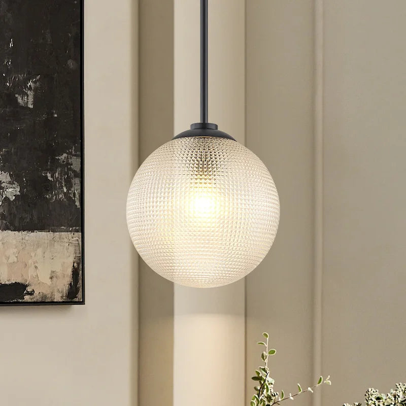 Suspension moderne à une lumière en verre texturé noir et or pour îlot de cuisine