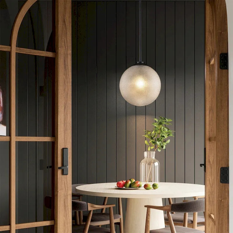 Suspension moderne à une lumière en verre texturé noir et or pour îlot de cuisine