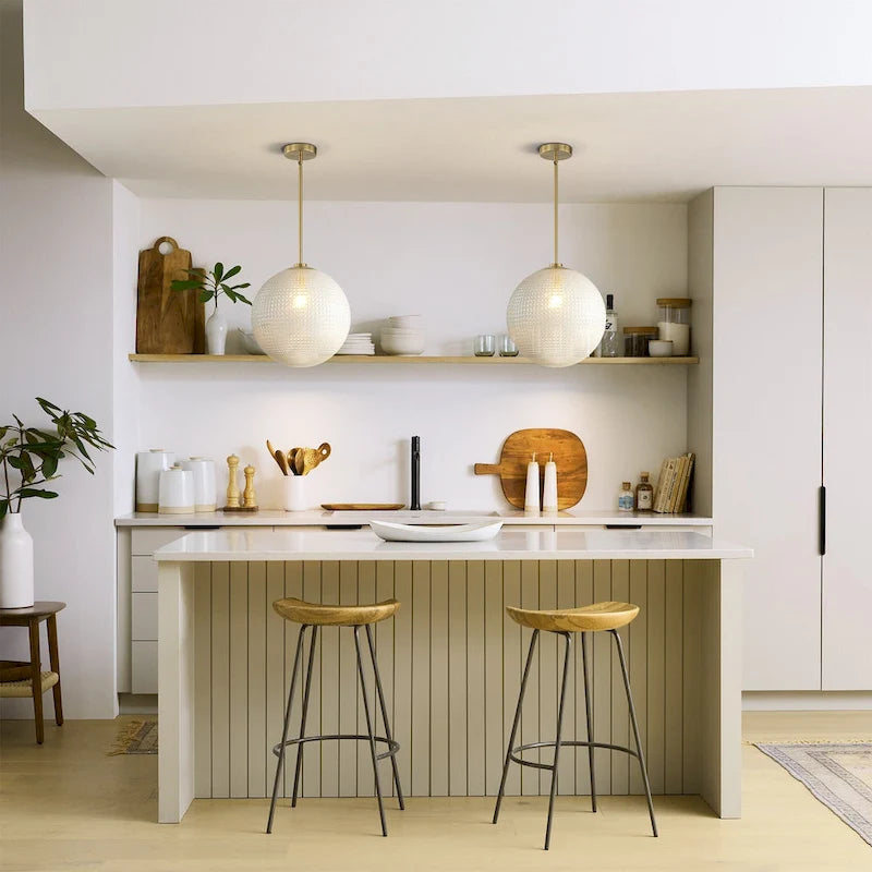 Suspension moderne à une lumière en verre texturé noir et or pour îlot de cuisine