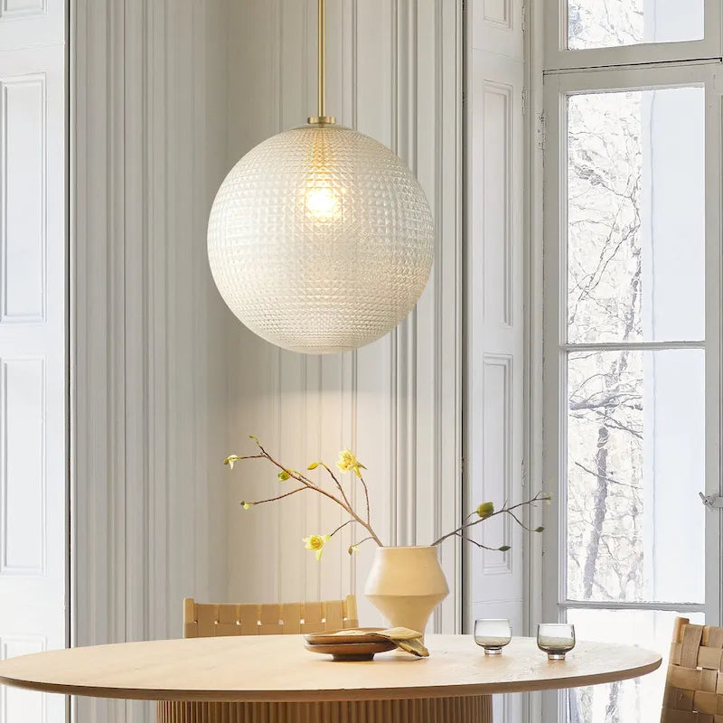 Suspension moderne à une lumière en verre texturé noir et or pour îlot de cuisine