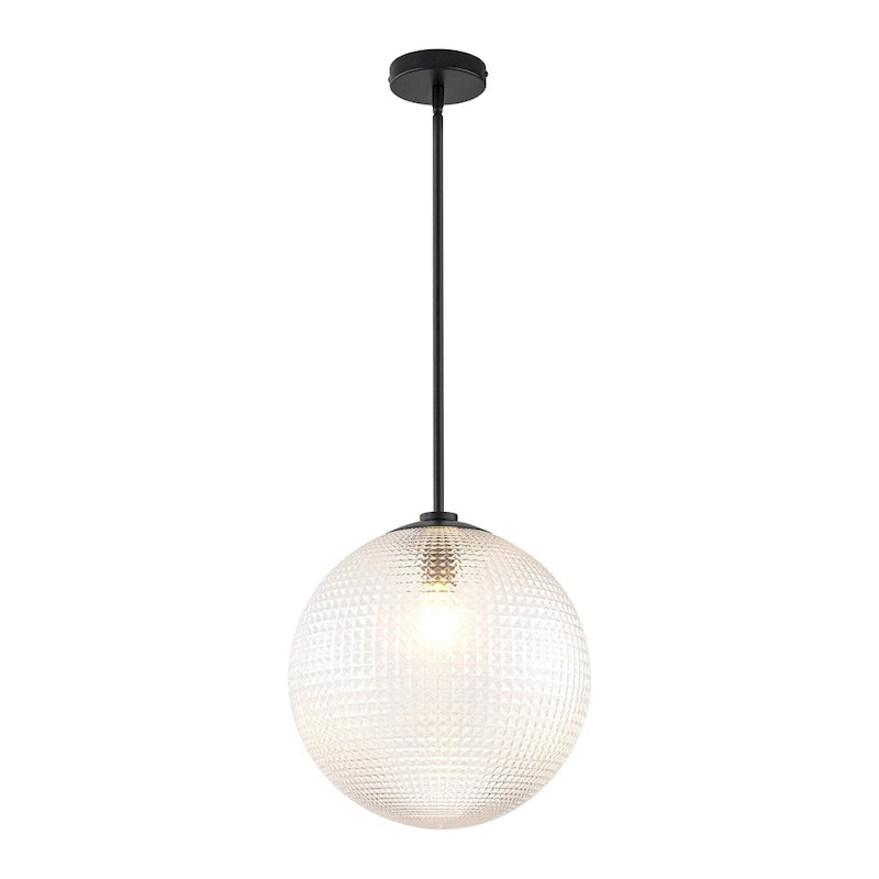 Suspension moderne à une lumière en verre texturé noir et or pour îlot de cuisine