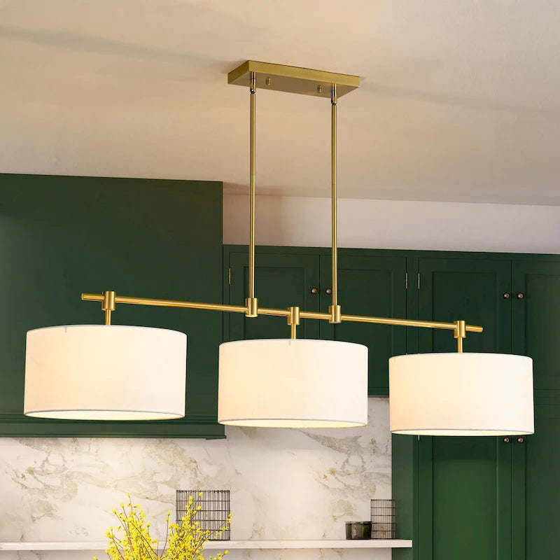 3-Light Modern Linear Drum Fabric Pendant/Kitchen Island Lights for Dining Room